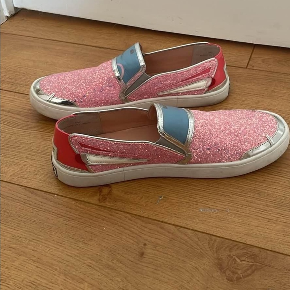 Pink Glitter Slip-On Sneakers with Silver Accents - Picture 2 of 2